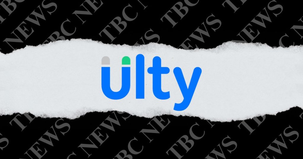 Logo of ULTY on a torn paper background with the words 'TBC NEWS' repeated in the background.