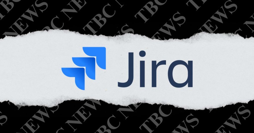 Logo of Jira, a project management software, displayed on a torn background with 'TBC NEWS' text.