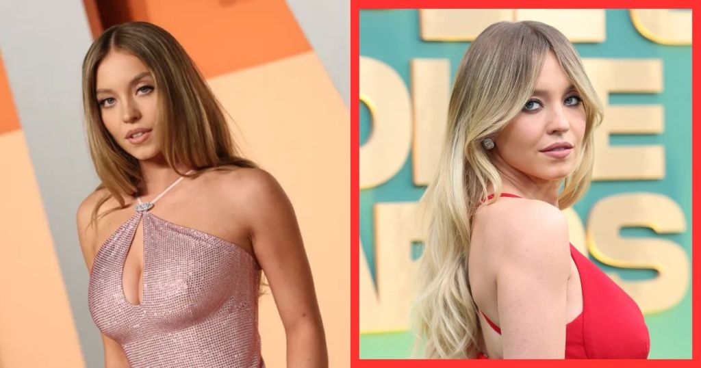 A split image featuring a woman in a sparkly pink dress on the left and another woman in a red dress on the right, set against contrasting backgrounds.