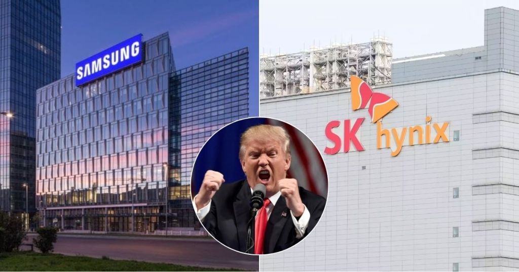 Image showing the Samsung and SK Hynix buildings, with an inset of a person expressing a strong opinion.