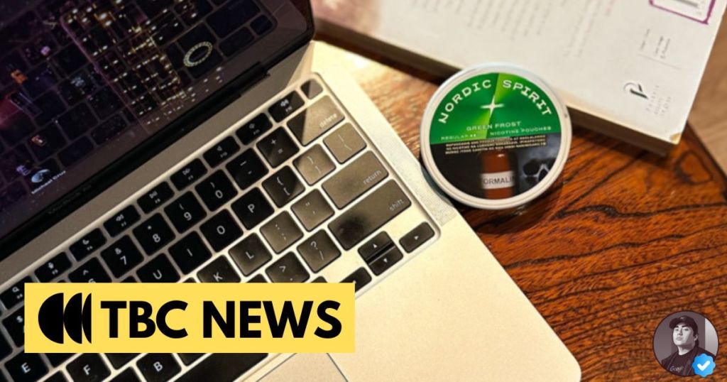 A close-up view of a laptop keyboard with a Nordic Spirit product placed beside it, on a wooden table. The bottom left corner features a 'TBC NEWS' logo.