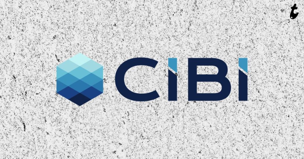 Logo of CIBI featuring a geometric blue hexagon design on a textured gray background.