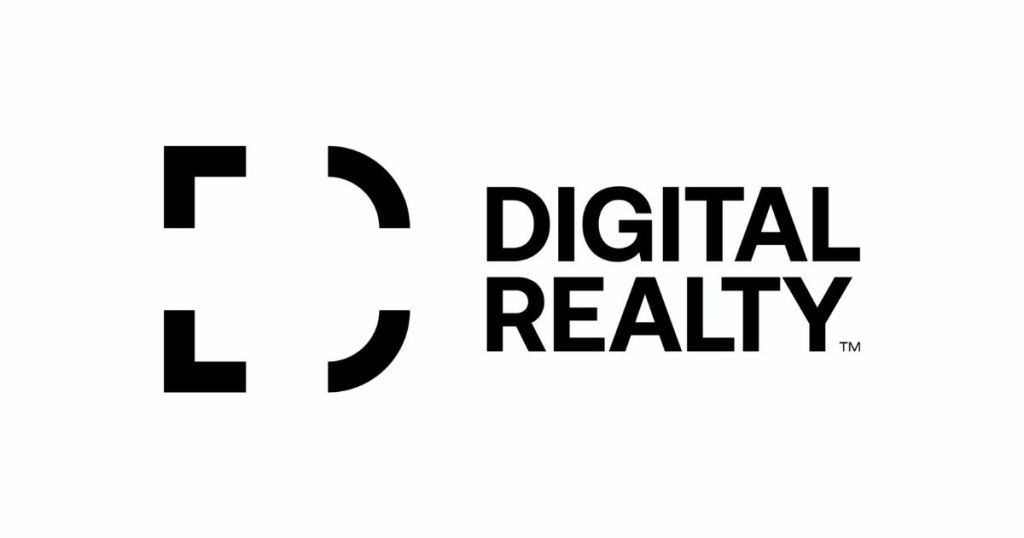 Logo of Digital Realty featuring stylized text and graphic elements.